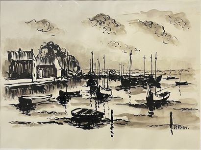 René PRIN (1905-1985) : FISHING BOATS IN...