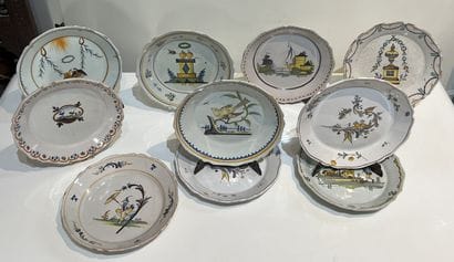 Set of ten Nevers and Nivernais earthenware...