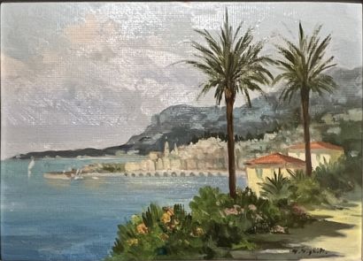 MODERN SCHOOL: VIEWS OF NICE. Two oil paintings...