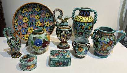 CERART Monaco. Set of eight enameled ceramics...