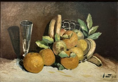 A. LEVERT***: STILL LIFE WITH GLASS AND FRUIT....