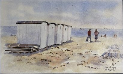 E. DE BEUGY***: CABINS ON THE BEACH, LE HAVRE....