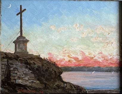 J. TEISSEIRE***: CALVARY BY THE SEA. Oil...