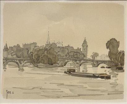Robert YAN (1901-1994): PENICHE SUR LA SEINE...