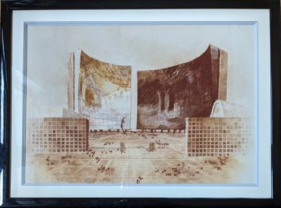 Set of framed pieces: photograph of an animated...