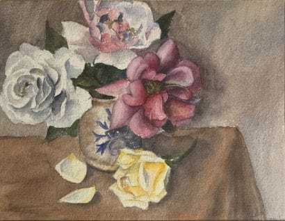 H. BAUMGARTNER***: ROSES IN A VASE. Watercolor,...