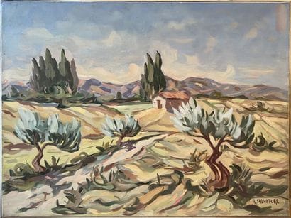 R. SALVATORE***: PROVENCE LANDSCAPE. Oil...
