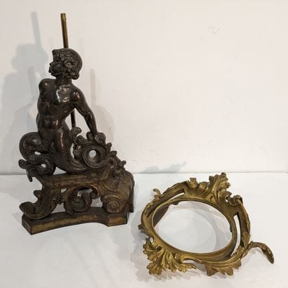Bronze: old chenet with triton figure, mounted...