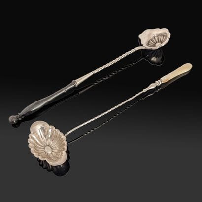 Two silver punch spoons (950), handles in...