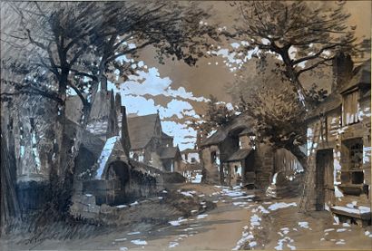 Alfred LEMEUNIER (1844-1908): VILLAGE STREET...