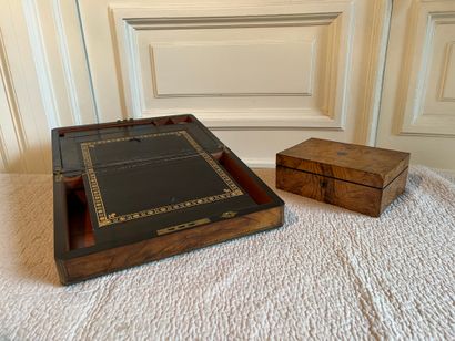 Travel writing case in mahogany, with brass...