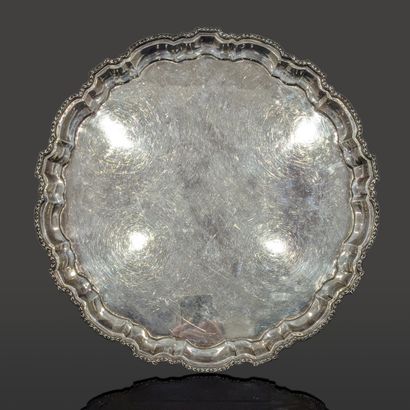 Large silver platter (800), round poly-lobed...