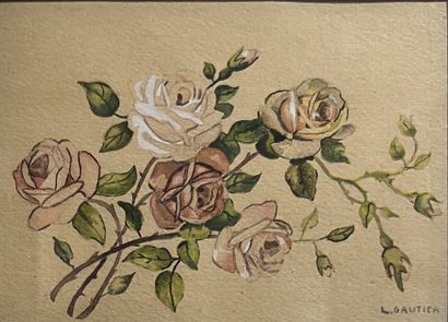 H. BAUMGARTNER***: ROSES IN A VASE. Watercolor,...