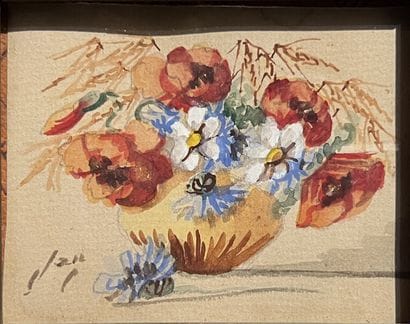 JAN***: FLOWERS IN A VASE. Pair of watercolors...