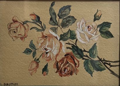 H. BAUMGARTNER***: ROSES IN A VASE. Watercolor,...