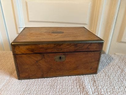 Travel writing case in mahogany, with brass...