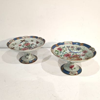 Two porcelain pedestal bowls, one decorated...