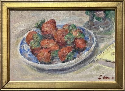 MODERN SCHOOL: CUTTING STRAWBERRIES. Oil...