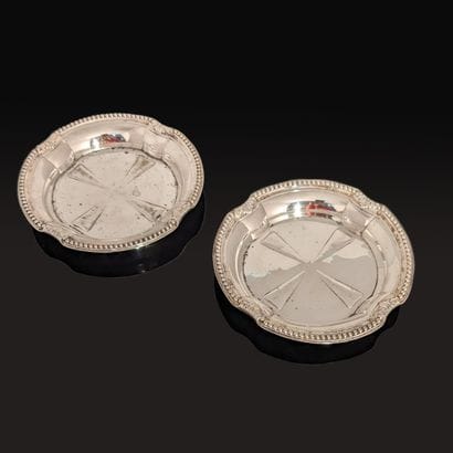 Pair of silver-plated coasters with pearl...