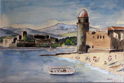 Henri ISELIN (1898-1998) : COLLIOURES. Watercolor,...