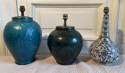 Two lamp bases in turquoise glazed ceramic....
