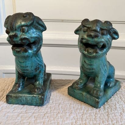 Pair of turquoise ceramic chimeras from China....