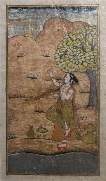 Mughal miniature depicting horsemen and soldiers...