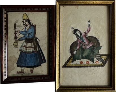 Qajar Iran. FIGURE SMOKING NARGUILE - MUSICIAN....