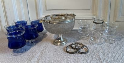 Set of caviar glasses: five blue-tinted,...