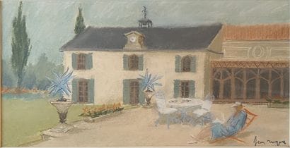 Jean ROQUE***: ON THE TERRACE. Pastel and...