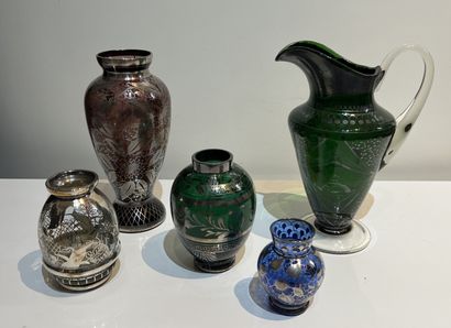 VENICE. Set of five pieces, a jug and four...