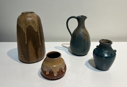 Léon POINTU (1879-1942). Set of four enameled...