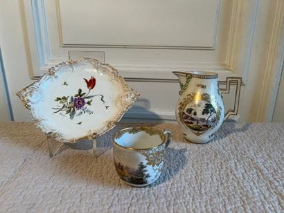 Small porcelain pitcher decorated with polychrome...