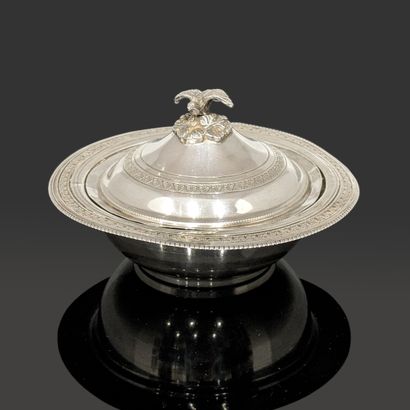 Small covered silver bouillon (800), decorated...