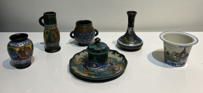 Set of Dutch ceramics: - vase with flattened...