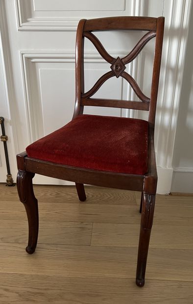Suite of four mahogany chairs, the backs...