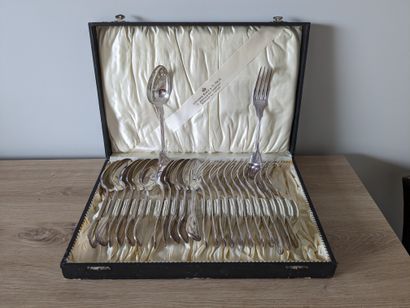 Twelve pieces of silver-plated flatware,...