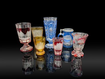 Set of seven Bohemian lined glass or crystal...