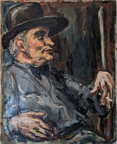Ecole du XXe siècle : HOMME FUMANT. Huile...