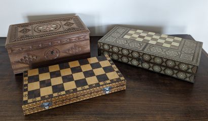 Coffret de jeu de dame et de tric-trac en...