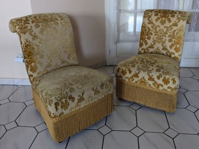 Pair of reversed back armchairs, blackened...
