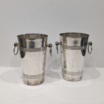 Pair of large truncated cone-shaped silver-plated...