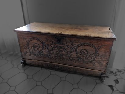 Rustic fruitwood chest, the front decorated...