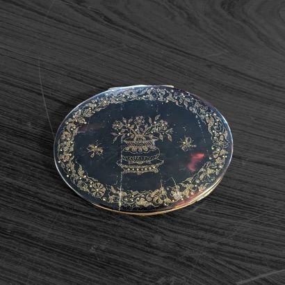 Oval tortoiseshell miniature box with gold-stitched...