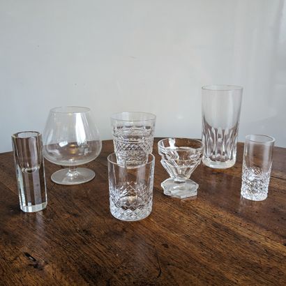 Set of crystal shot glasses: seven cognac,...