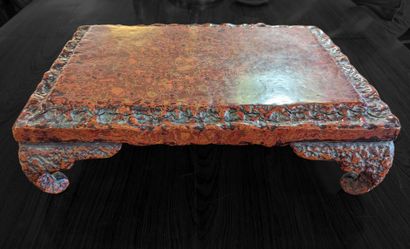 Rectangular stand in iridescent red marbled...