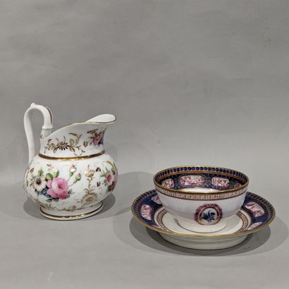 Porcelain tea bowl and saucer, decorated...