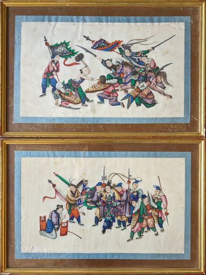Paire de peintures chinoises sur papier de...