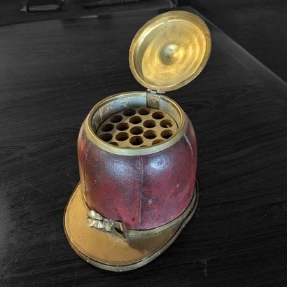 Brass and red morocco cigar humidor in the...