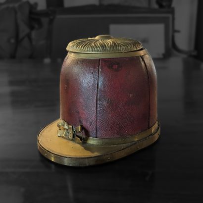 Brass and red morocco cigar humidor in the...